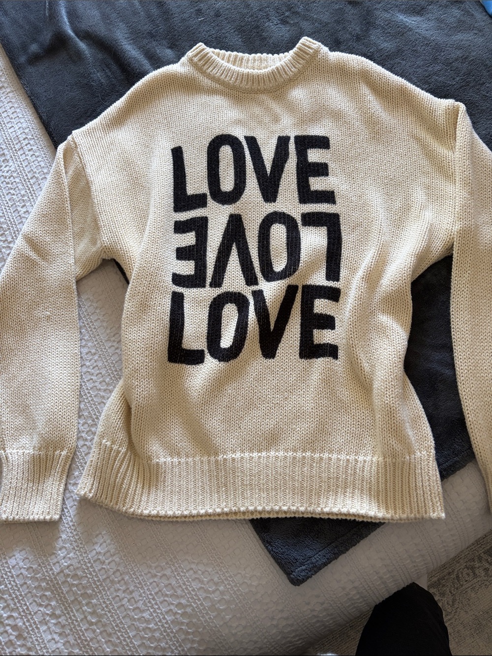 Spiritual Gangster Cream Knit Crewneck with Black 'LOVE' Graphic